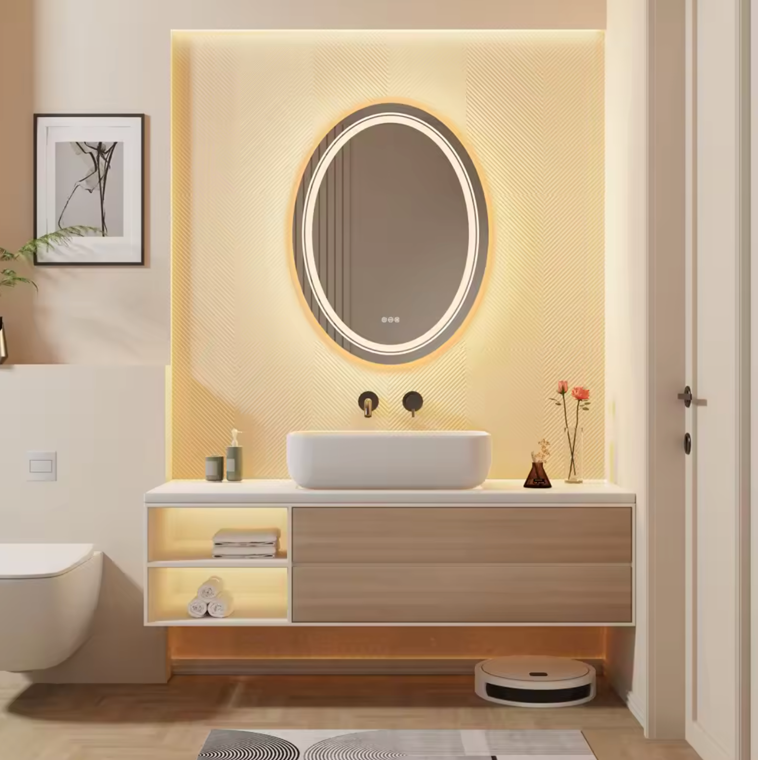 OVAL FRAMELESS LED BATHROOM MIRROR