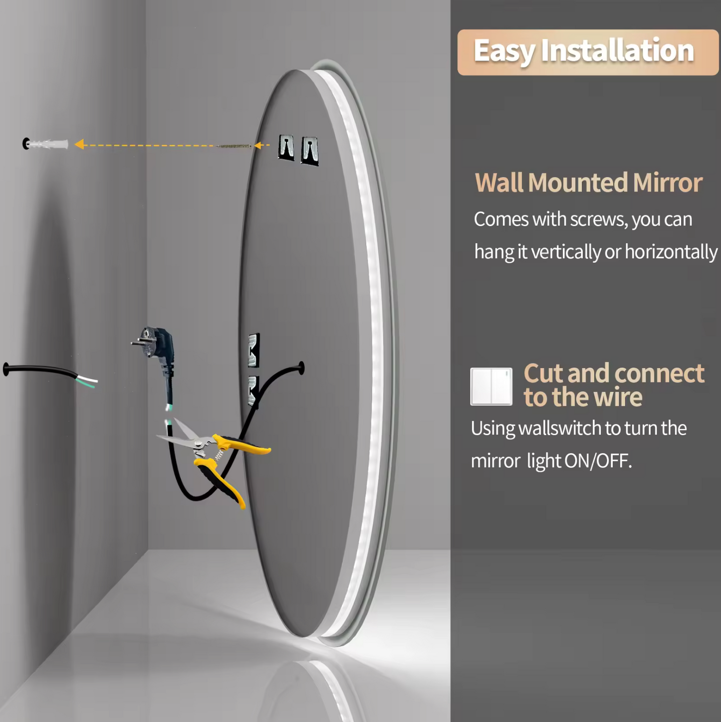 60 x 80cm Oval Frameless LED Bathroom Mirror