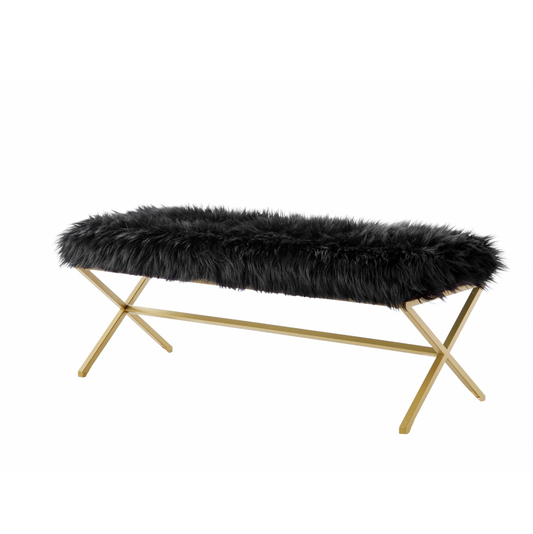 Black Fur Bedroom Bench