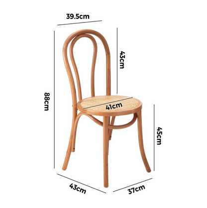 Capri Wood Rattan Cafe Dining Chair - Natural - Set of Two