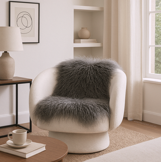 Mongolian Sheepskin Fur / Throw - Charcoal 90cm – premium furniture by Interior Ave