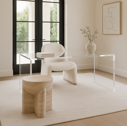 Haven Curved Boucle Armchair – Sculptural White Accent Chair with Soft Rounded Form