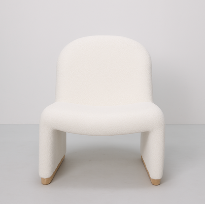 Haven Curved Boucle Armchair – Sculptural White Accent Chair with Soft Rounded Form