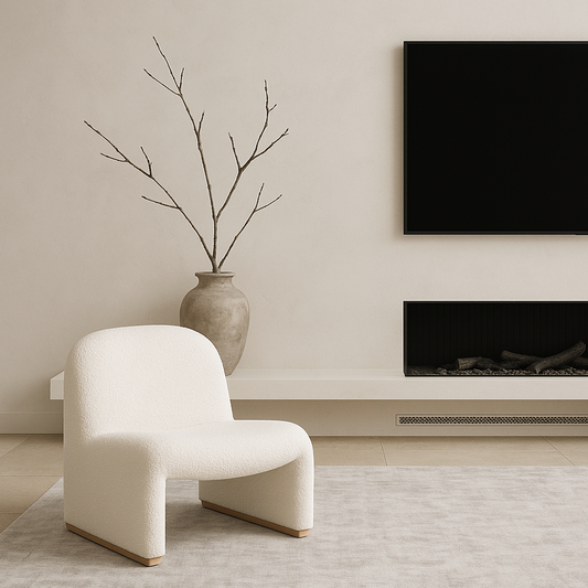 Haven Curved Boucle Armchair – Sculptural White Accent Chair with Soft Rounded Form