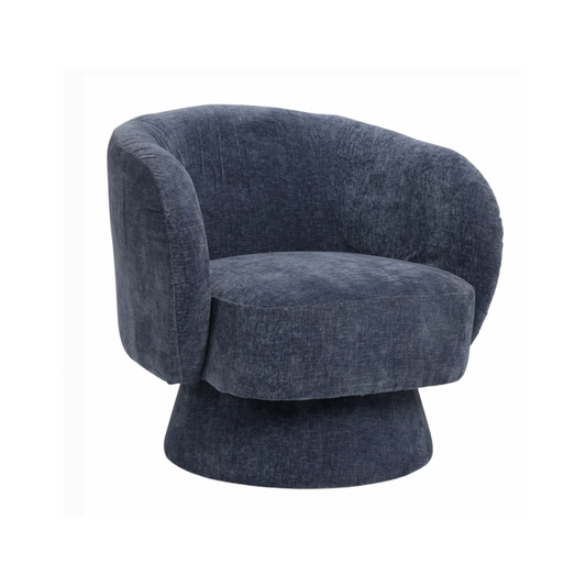 Celine Swivel Armchair – Denim Chenille Blue with Sculptural Base
