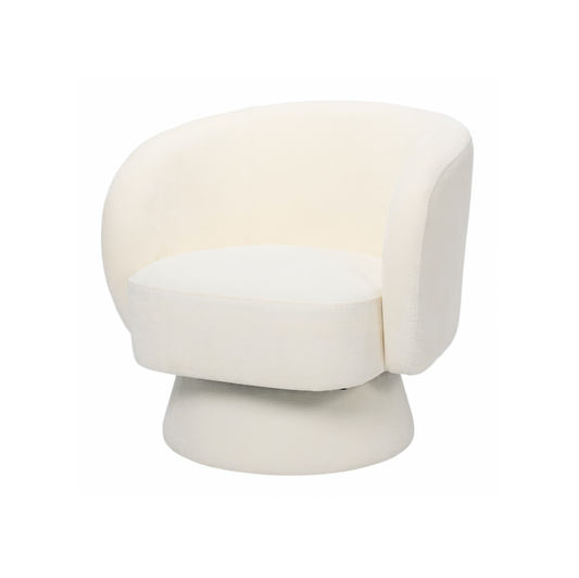 Celine Swivel Armchair – Chenille Pearl White with Sculptural Base
