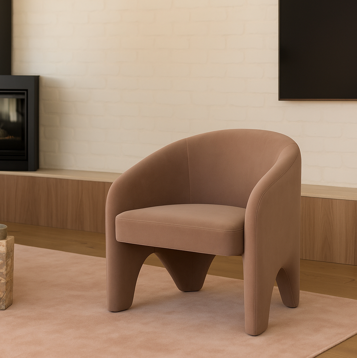 Nova Sculptural Accent Chair – Velvet Chocolate Armchair with Curved Modern Form