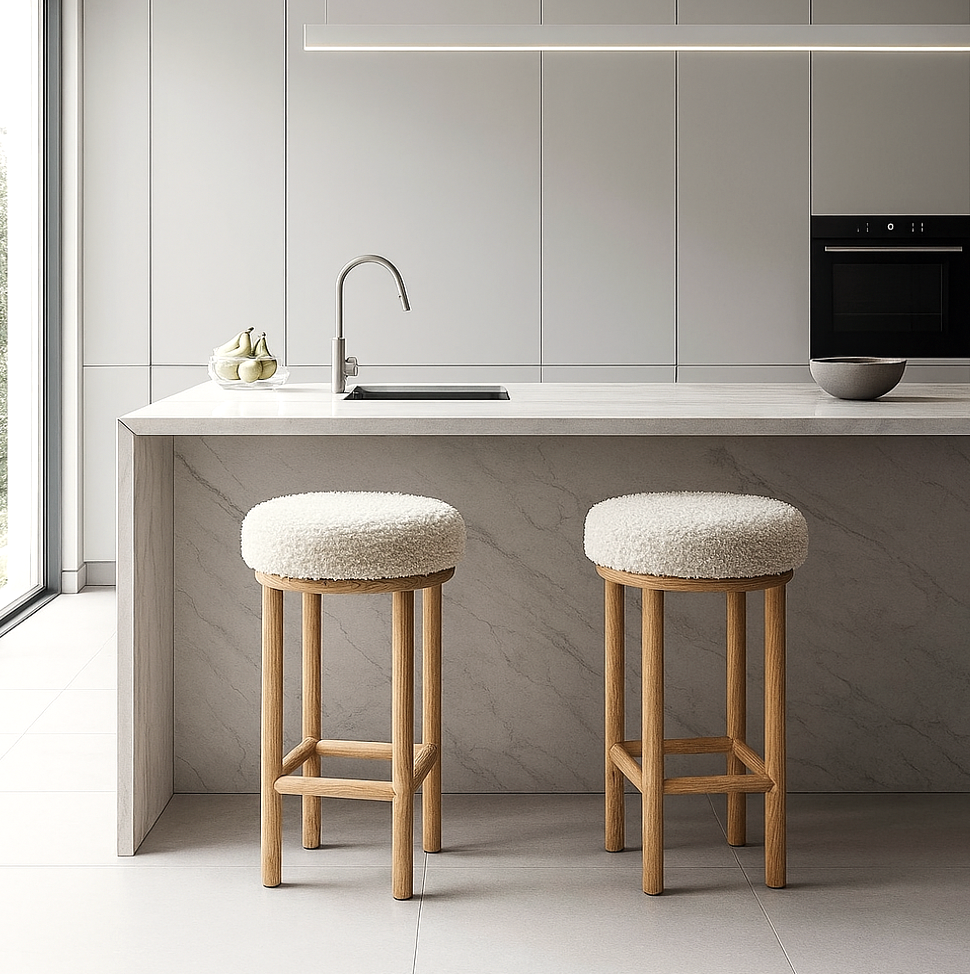 Oxford Oak Bar Stool - Sheepskin - premium furniture by Interior Ave