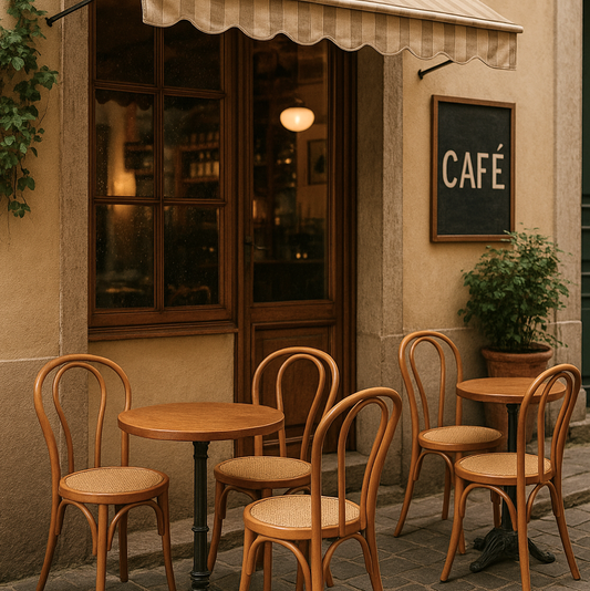 Capri Wood Rattan Cafe Dining Chair - Natural - Set of Two