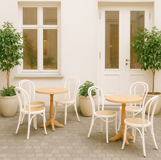 Capri Wood Rattan Cafe Dining Chair - White - Set of Two