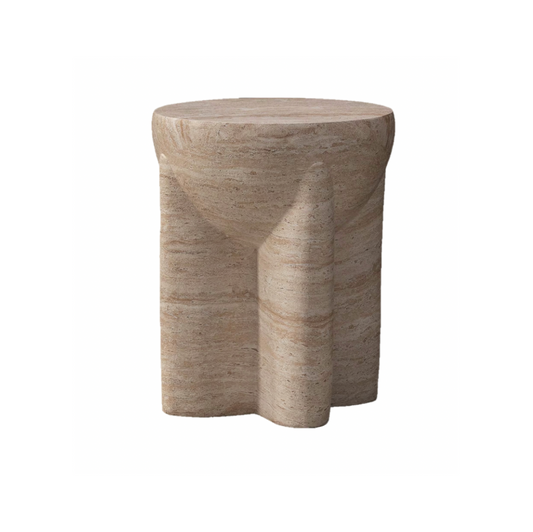 Zelda Sculptural Travertine Side Table – Sculptural Accent in Natural Stone Finish