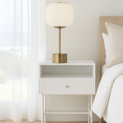 Fluted Bedside Table - White