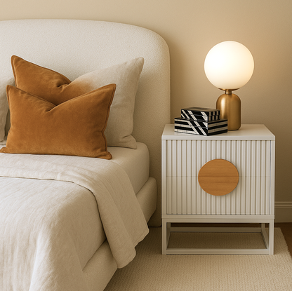 Bella Fluted Bedside Table - White (2 Drawers)
