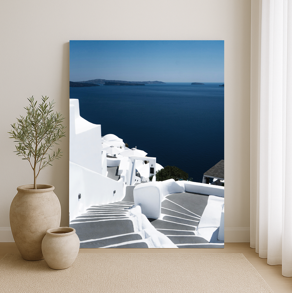 Blue horizon wall art available as canvas print or floating framed artwork
