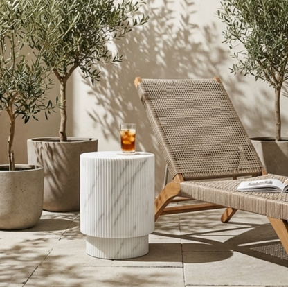 Vera Fluted Stone Side Table - Marble