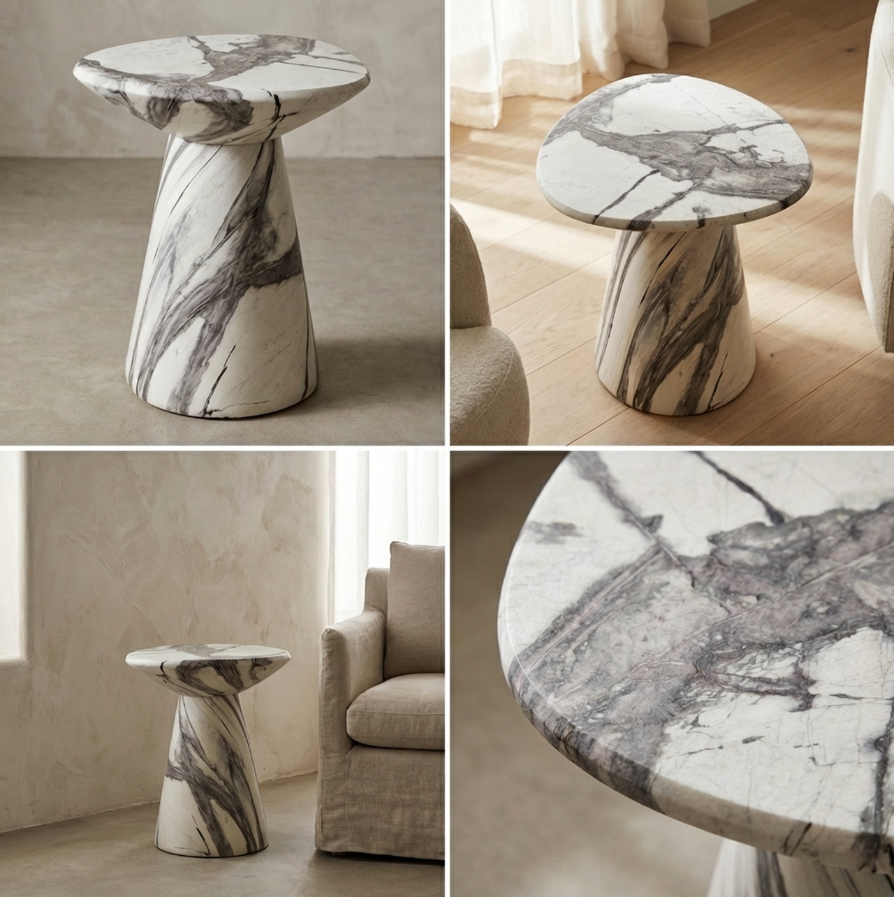 Veneta Stone Side Table - Panda Marble Finish