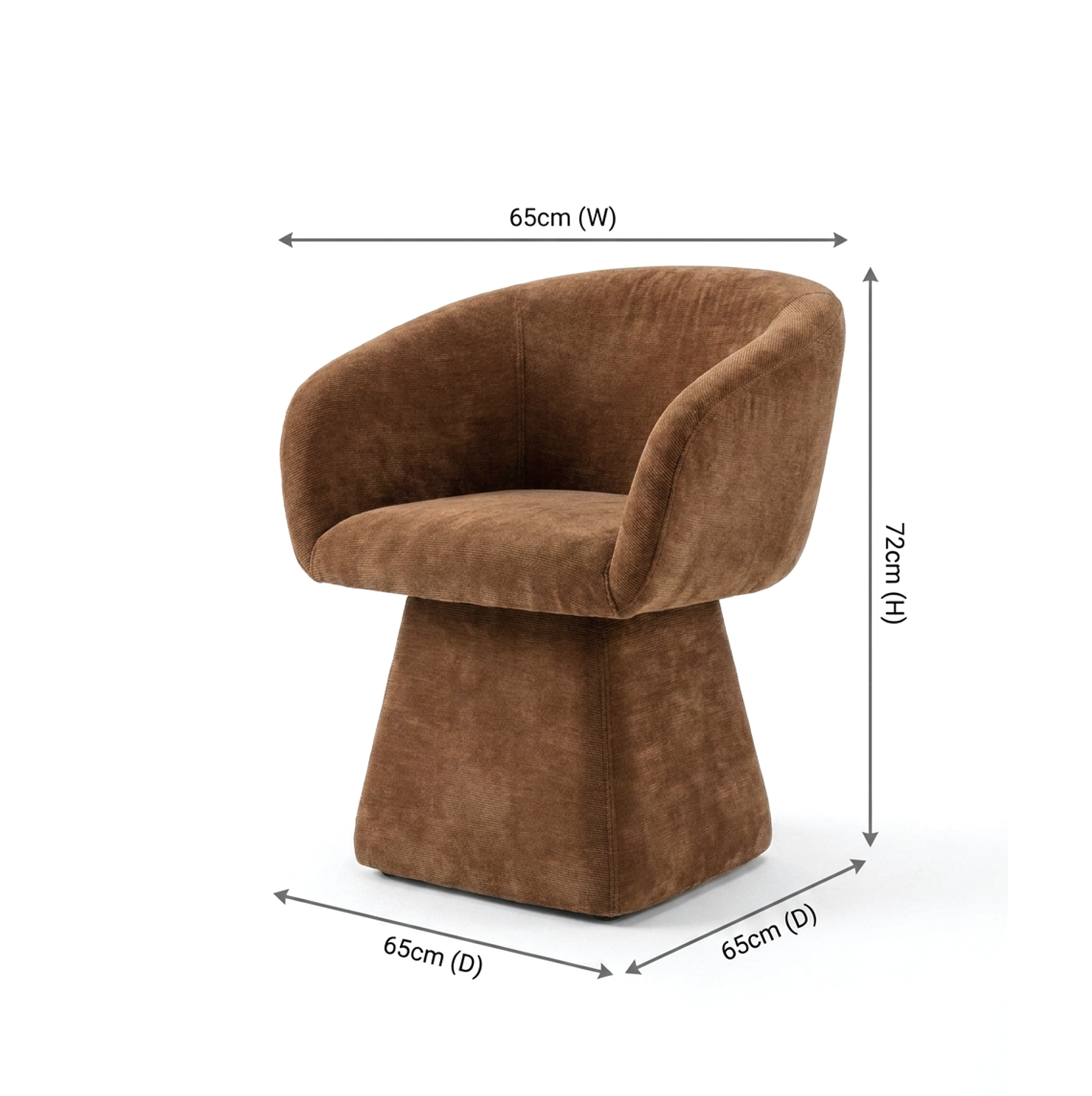 Interior Ave Brown chair with dimensions labeled on a white background