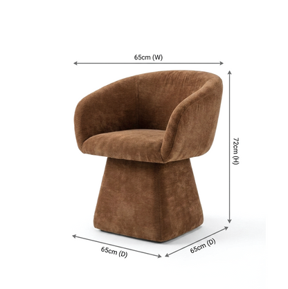 Interior Ave Brown chair with dimensions labeled on a white background