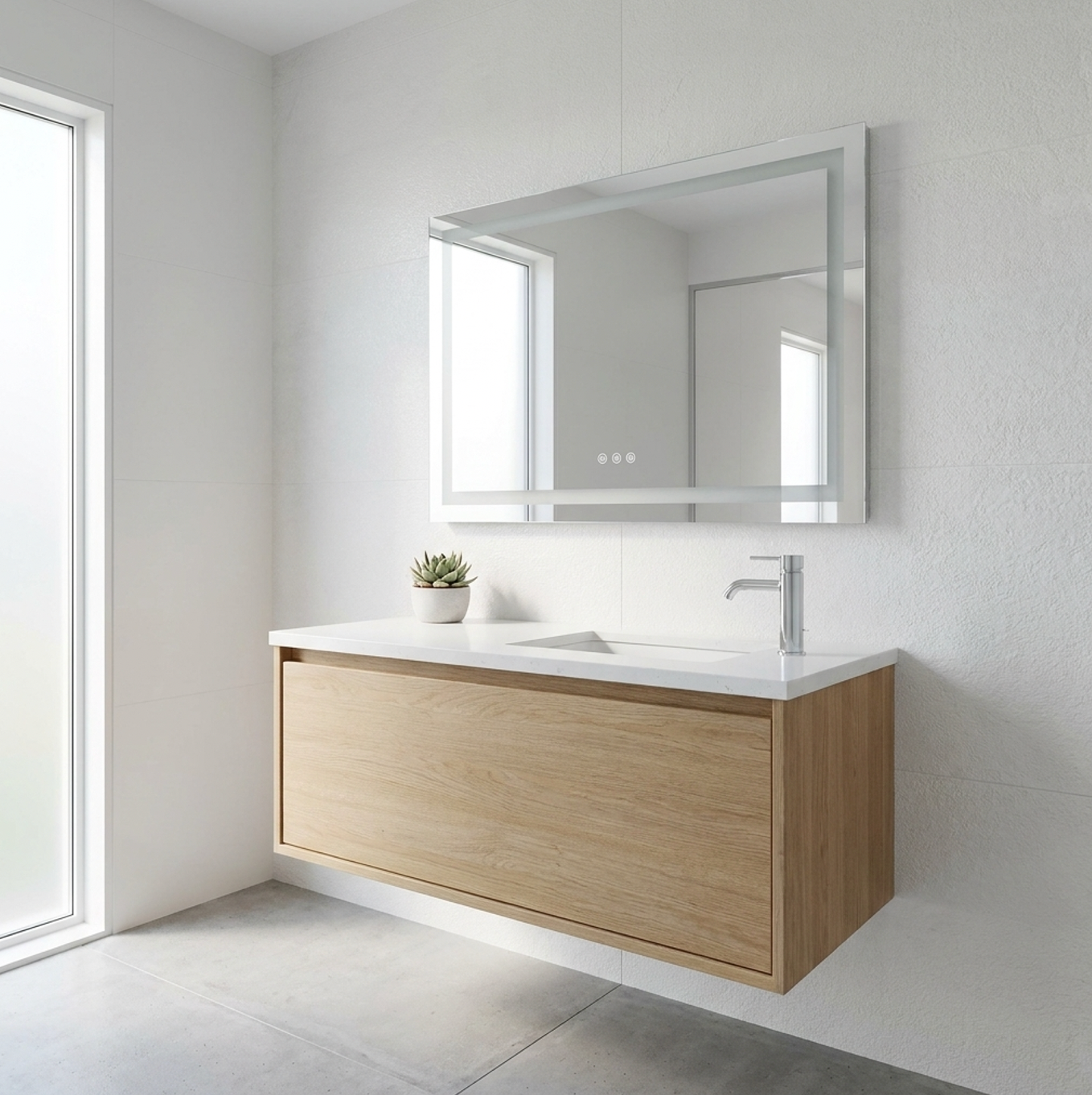 70 x 90cm Rectangle Frameless LED Bathroom Mirror – Bluetooth