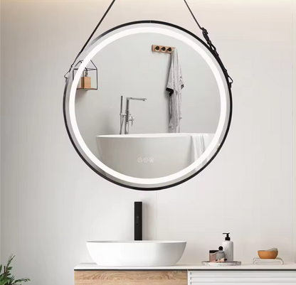 60cm Round Black Hanging LED Bathroom Mirror – LED illuminated bathroom mirror by Interior Ave