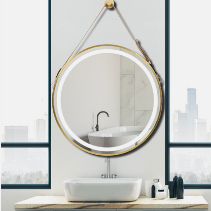 80cm Round Gold Hanging LED Bathroom Mirror – LED illuminated bathroom mirror by Interior Ave