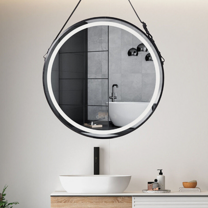 60cm Round Black Hanging LED Bathroom Mirror – LED illuminated bathroom mirror by Interior Ave