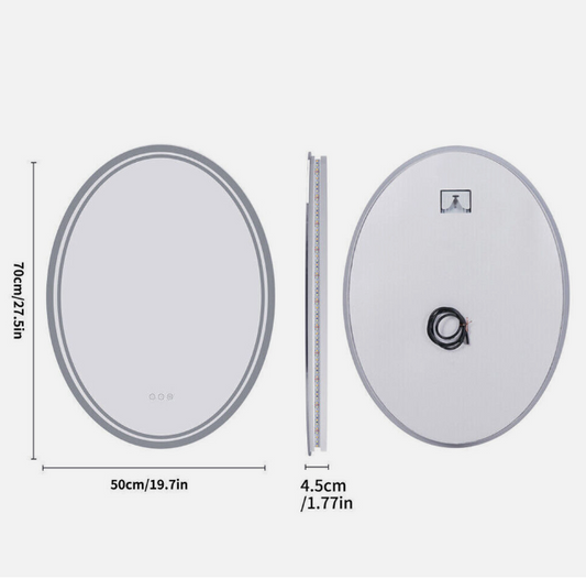 50 x 70cm Oval Frameless LED Bathroom Mirror – LED illuminated bathroom mirror by Interior Ave