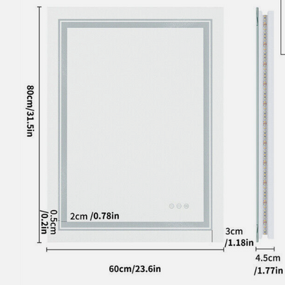 60 x 80cm Rectangle Frameless LED Bathroom Mirror – LED illuminated bathroom mirror by Interior Ave