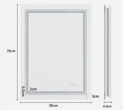 50 x 70cm Rectangle Frameless LED Bathroom Mirror – LED illuminated bathroom mirror by Interior Ave