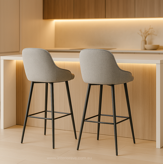 Metro Grey Bar Stool – Set of Two (Linen & Metal)