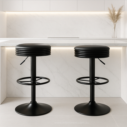 Daytona Leather Bar Stool - Black - Set of Two