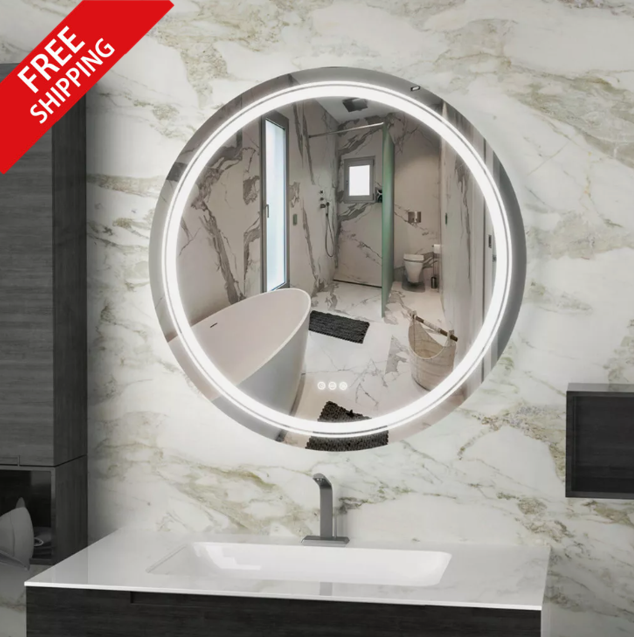 60cm Round Frameless LED Bathroom Mirror – LED illuminated bathroom mirror by Interior Ave