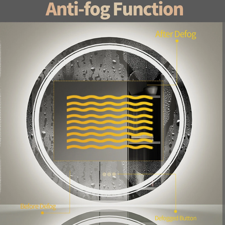 80cm Round Frameless LED Bathroom Mirror / Bluetooth
