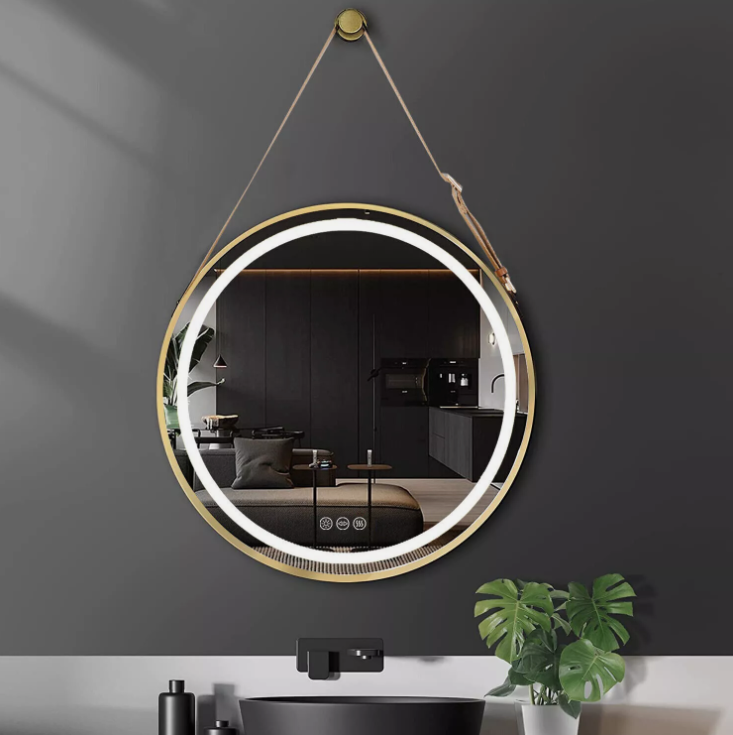 80cm Round Gold Hanging LED Bathroom Mirror