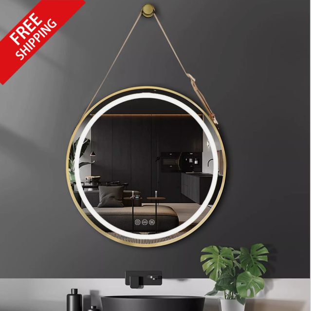 80cm Round Gold Hanging LED Bathroom Mirror – LED illuminated bathroom mirror by Interior Ave