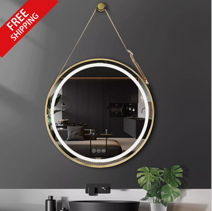 80cm Round Gold Hanging LED Bathroom Mirror – LED illuminated bathroom mirror by Interior Ave
