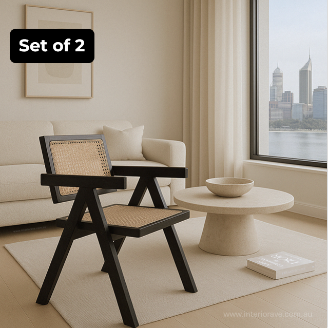 Eden Solid Wood Rattan Dining Chair - Black – modern dining chair by Interior Ave