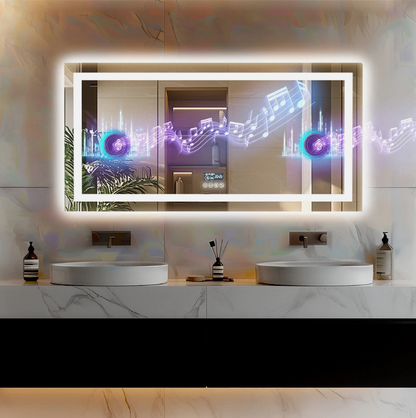 100 x 60cm Rectangle Frameless LED Bathroom Mirror – Bluetooth