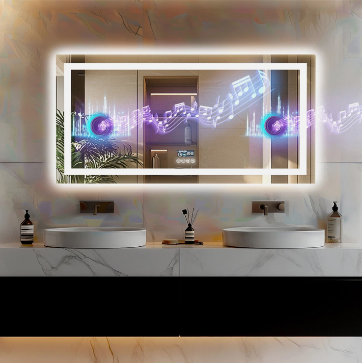 120 x 60cm Rectangle Frameless LED Bathroom Mirror – Bluetooth