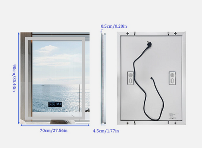 70 x 90cm Rectangle Frameless LED Bathroom Mirror – Bluetooth
