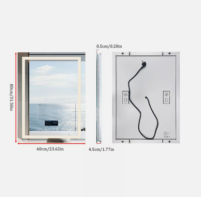 60 x 80cm Rectangle Frameless LED Bathroom Mirror – Bluetooth