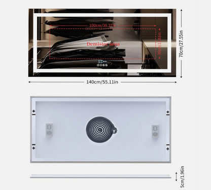 140 x 70cm Rectangle Frameless LED Bathroom Mirror – Bluetooth
