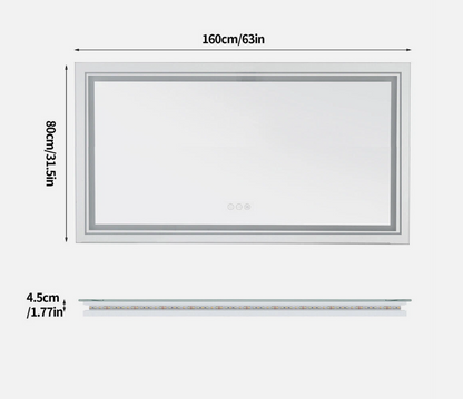 160 x 80cm Rectangle Frameless LED Bathroom Mirror – Bluetooth