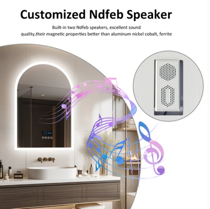 90 x 60cm Arched Frameless LED Bathroom Mirror – Bluetooth