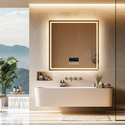 80 x 80cm Square Frameless LED Bathroom Mirror – Bluetooth
