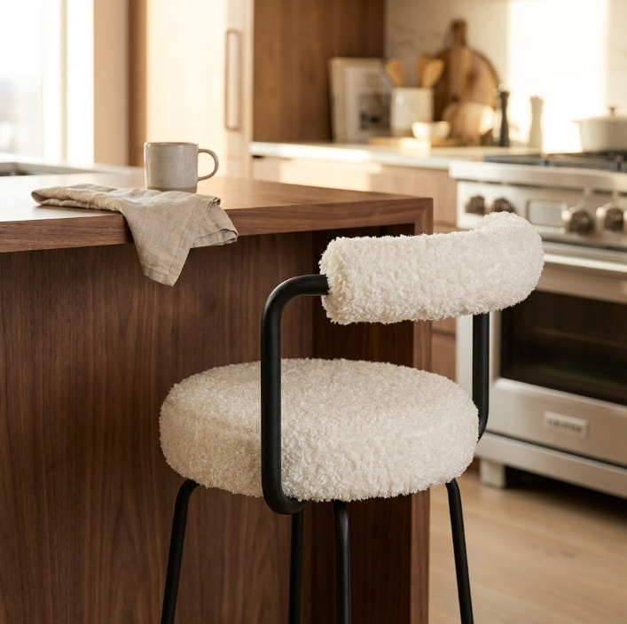Calipo Sheepskin Bar Stool - White – modern bar stool by Interior Ave