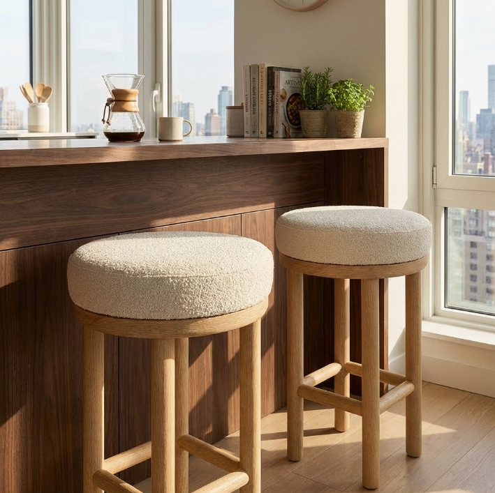 Oxford Wood Oak Bar Stool - Boucle - premium furniture by Interior Ave