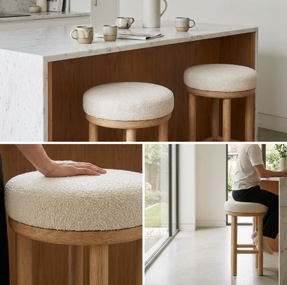 Oxford Wood Oak Bar Stool - Boucle - premium furniture by Interior Ave