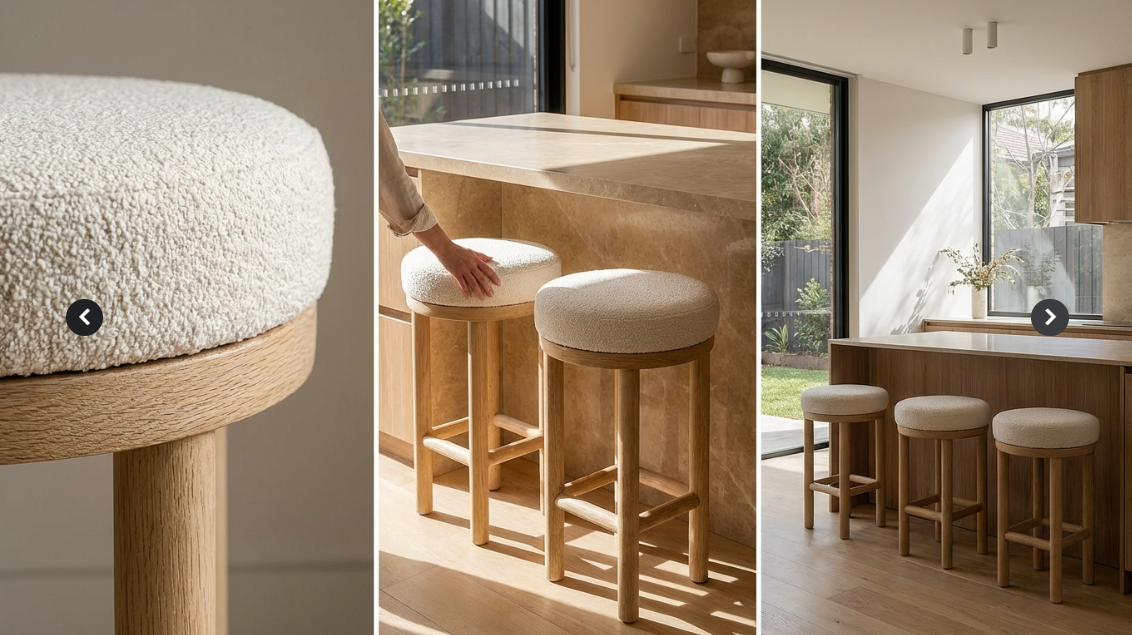 Oxford Wood Oak Bar Stool - Boucle - premium furniture by Interior Ave