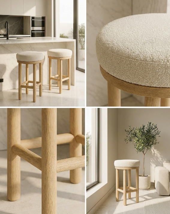 Oxford Wood Oak Bar Stool - Boucle - premium furniture by Interior Ave